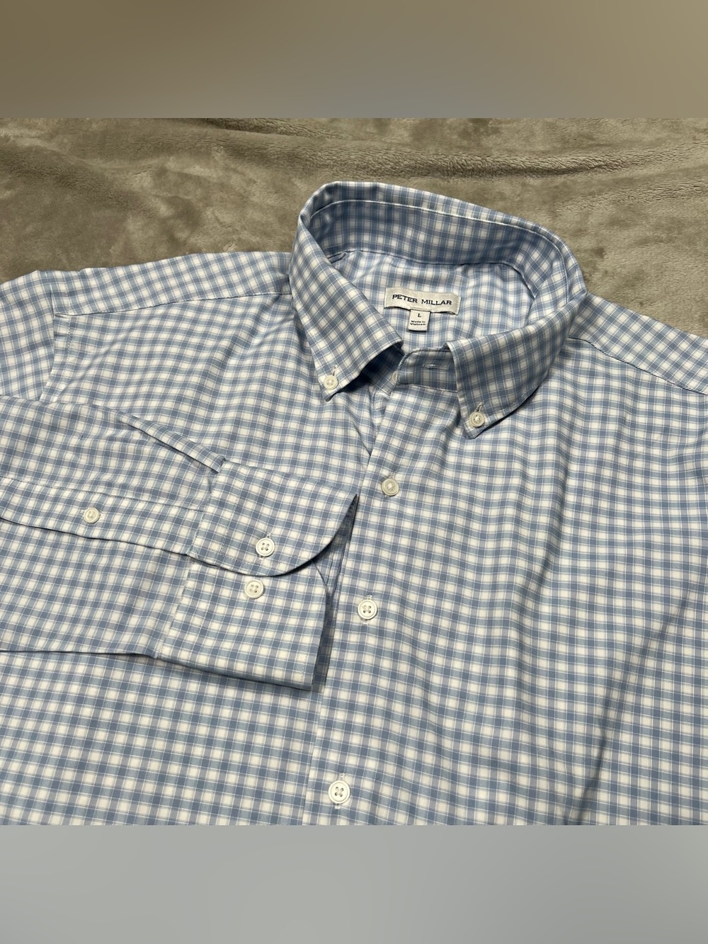 Peter Millar Lewis Performance Twill Sport Shirt Mens L Blue L/S Button Down